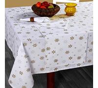 HOMESCAPES Nappe de Noël rectangulaire en Tissu, Nappe Blanche en Coton à Motif Flocons de Neige, 137 x 228 cm