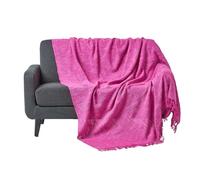 HOMESCAPES Nirvana Jeté de lit ou de canapé avec Frange Nouée à la Main de 225 x 255 cm 100% en Pur Coton Rose
