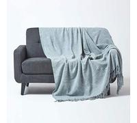 HOMESCAPES Nirvana Jeté de lit ou de canapé avec Frange Nouée à la Main de 255 x 360 cm 100% en Pur Coton Gris