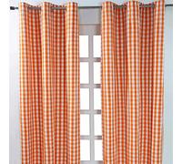 HOMESCAPES - Paire de Rideaux à œillets 100% Coton - Grand Carreaux Vichy Orange - Prêt à Poser 137 x 228 cm