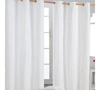 HOMESCAPES - Paire de Rideaux à œillets Prêt-à-Poser - Uni Blanc cassé - 100% Coton - 117 x 137 cm
