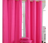 HOMESCAPES - Paire de Rideaux à œillets Prêt-à-Poser - Uni Fushia - 100% Coton - 137 x 228 cm