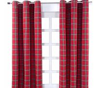 HOMESCAPES - Paire de Rideaux à œillets Rouge - Edward Tartan 117 x 137 cm