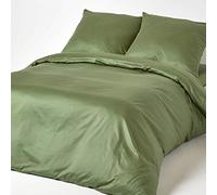 HOMESCAPES Parure de lit avec Housse de Couette 160x220 cm et taie d’Oreiller Unies en Coton égyptien Bio 400 Fils, Coloris Vert Mousse