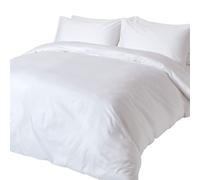 HOMESCAPES Parure de lit avec Housse de Couette 230x220 cm et 2 taies d’Oreiller Unies en Coton égyptien Bio 400 Fils, Coloris Blanc