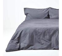 HOMESCAPES Parure de lit en Lin lavé avec Housse de Couette 230x220 cm et 2 taies d'oreiller 50x75 cm, Coloris Gris