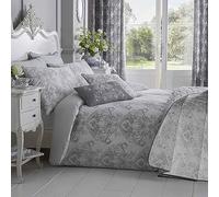 HOMESCAPES Parure de lit Housse de Couette + Taie d'oreiller Gris Effet « Toile de Jouy » en Polycoton, 260 x 220 cm