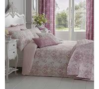 HOMESCAPES Parure de lit Housse de Couette + Taie d'oreiller Rose Effet « Toile de Jouy » en Polycoton, 260 x 220 cm