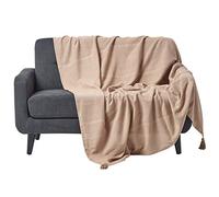 HOMESCAPES Plaid canapé en Coton, Jeté de lit ou de canapé tissé Main - Rajput - Beige - 225x255 cm
