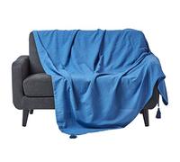 HOMESCAPES Plaid canapé en Coton, Jeté de lit ou de canapé tissé Main - Rajput - Bleu - 225x255 cm