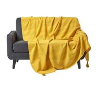HOMESCAPES Plaid canapé en Coton, Jeté de lit ou de canapé tissé Main - Rajput - Jaune - 150x200cm