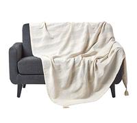 HOMESCAPES Plaid canapé en Coton, Jeté de lit ou de canapé tissé Main - Rajput - Naturel - 225x255 cm