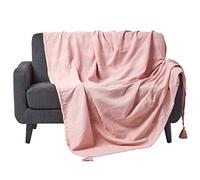 HOMESCAPES Plaid canapé en Coton, Jeté de lit ou de canapé tissé Main - Rajput - Rose - 225x255 cm