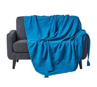 HOMESCAPES Plaid canapé en Coton, Jeté de lit ou de canapé tissé Main - Rajput - Turquoise - 255x360cm