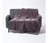 HOMESCAPES Plaid en Velours capitonné Pur Coton, Jeté de lit ou de canapé, Boutis Uni Gris foncé, 150 x 200 cm