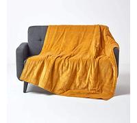 HOMESCAPES Plaid en Velours capitonné Pur Coton, Jeté de lit ou de canapé, Boutis Uni Jaune Moutarde, 150 x 200 cm