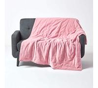 HOMESCAPES Plaid en Velours capitonné Pur Coton, Jeté de lit ou de canapé, Boutis Uni Rose, 125 x 150 cm