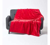 HOMESCAPES Plaid en Velours capitonné Pur Coton, Jeté de lit ou de canapé, Boutis Uni Rouge, 125 x 150 cm