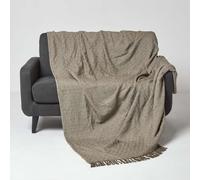 HOMESCAPES Plaid Marron en Coton Malda à Franges, Jeté de lit ou de canapé 255x360 cm