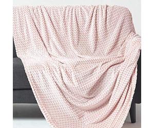 HOMESCAPES Plaid Polaire Mora à Motif Chevrons, Plaid Rose Ultra Doux, Couverture Polaire 130 x 160 cm