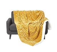HOMESCAPES Plaid Polaire Ultra Doux Jaune doré et Revers Sherpa, jeté de canapé ou Dessus de lit, 130X160 cm