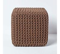 HOMESCAPES Pouf carré tressé en Tricot, Pouf Cube Coloris Chocolat, 35x35x35 cm