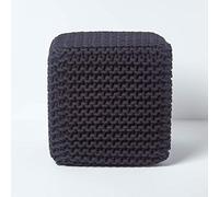 HOMESCAPES Pouf carré tressé en Tricot, Pouf Cube Coloris Noir, 35x35x35 cm