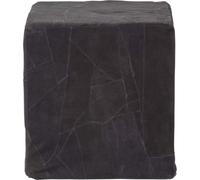 HOMESCAPES Pouf patchwork noir - Cube d'assise en cuir recyclé, 36x38 cm