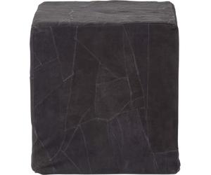 HOMESCAPES Pouf patchwork noir - Cube d'assise en cuir recyclé, 36x38 cm