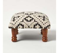 HOMESCAPES Pouf Repose-Pieds en Coton Reva, Pouf carré en Tissu et Bois 40 x 40 x 25 cm