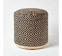 HOMESCAPES Pouf Rond en Jute Motifs Losanges Noir 45 x 40 cm