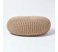 HOMESCAPES Pouf Rond tressé en Coton, Grand Pouf Tricot Coloris Beige, 70x23 cm