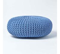 HOMESCAPES Pouf Rond tressé en Coton, Grand Pouf Tricot Coloris Bleu, 70x23 cm
