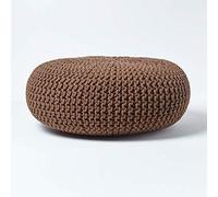 HOMESCAPES Pouf Rond tressé en Coton, Grand Pouf Tricot Coloris Chocolat, 70x23 cm