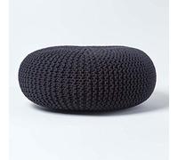 HOMESCAPES Pouf Rond tressé en Coton, Grand Pouf Tricot Coloris Noir, 70x23 cm