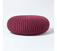 HOMESCAPES Pouf Rond tressé en Coton, Grand Pouf Tricot Coloris Prune, 70x23 cm