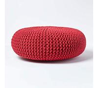 HOMESCAPES Pouf Rond tressé en Coton, Grand Pouf Tricot Coloris Rouge, 70x23 cm