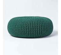 HOMESCAPES Pouf Rond tressé en Coton, Grand Pouf Tricot Coloris Vert Anglais, 70x23 cm