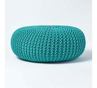 HOMESCAPES Pouf Rond tressé en Coton, Grand Pouf Tricot Coloris Vert Turquoise, 70x23 cm