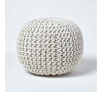 HOMESCAPES Pouf Rond tressé en Coton, Pouf Tricot Coloris Blanc cassé, 40x35 cm
