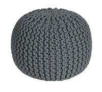 HOMESCAPES Pouf rond tressé en coton, Pouf tricot coloris Gris, 40x35 cm
