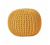 HOMESCAPES Pouf Rond tressé en Coton, Pouf Tricot Coloris Jaune Moutarde, 40x35 cm
