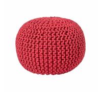 HOMESCAPES Pouf Rond tressé en Coton, Pouf Tricot Coloris Rouge, 40x35 cm