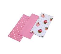 HOMESCAPES - Pur Coton - Torchons Vaisselle - Lot de Trois - Petits Gâteaux - Rose Bleu - 50 x 70 cm - Linge de Cuisine Entièrement Coordonné et Lavable