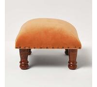 HOMESCAPES Repose-Pieds carré en Velours, Petit Tabouret Bas Orange, Pouf en Bois 40x40x25 cm