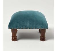 HOMESCAPES Repose-Pieds carré en Velours, Petit Tabouret Bas Vert émeraude, Pouf en Bois 40x40x25 cm