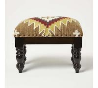 HOMESCAPES Repose-Pieds rectangulaire en Laine Kilim Jaipur, Petit Tabouret Bas Design à Motif géométrique, Pouf berbère et bohème déco 50x30x40 cm