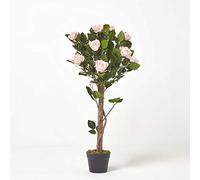 HOMESCAPES Rosier Artificiel Rose Fleuri en Pot 90 cm