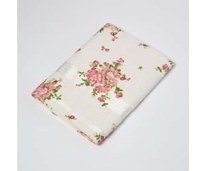 HOMESCAPES Serviette de Bain en 100% Coton à Motif Floral, Serviette de Bain 70 x 130 cm - Crème