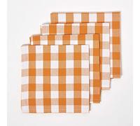 HOMESCAPES Serviette de Table en Tissu à Grands Carreaux Vichy, Lot de 4, Linge de Table en 100% Coton, Orange, Lavable et hypoallergénique